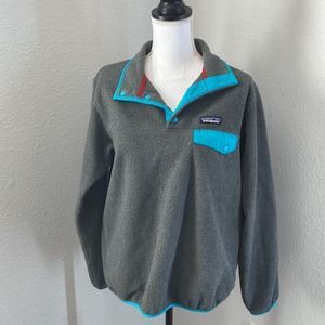Patagonia Synchilla teal and gray snap T fleece pullover women’s size medium